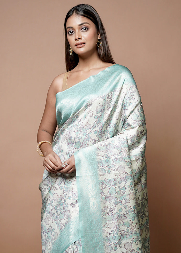 Blue Dupion Silk Saree With Blouse Piece