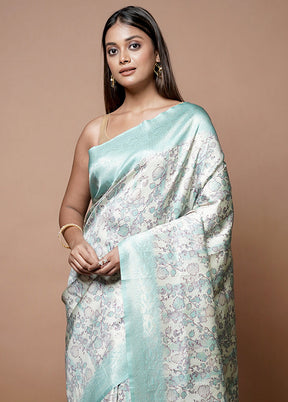 Blue Dupion Silk Saree With Blouse Piece