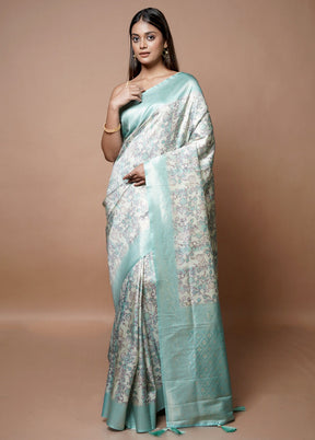 Blue Dupion Silk Saree With Blouse Piece