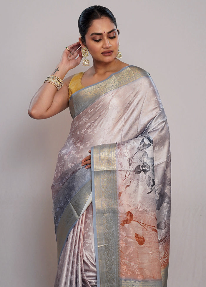 Grey Dupion Silk Saree With Blouse Piece - Indian Silk House Agencies