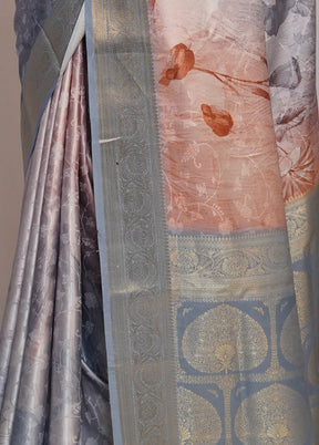 Grey Dupion Silk Saree With Blouse Piece - Indian Silk House Agencies