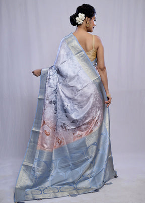 Grey Dupion Silk Saree With Blouse Piece - Indian Silk House Agencies