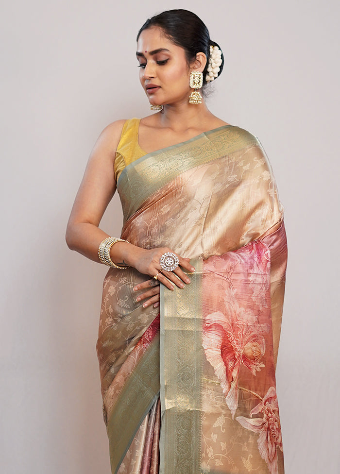 Cream Dupion Silk Saree With Blouse Piece - Indian Silk House Agencies