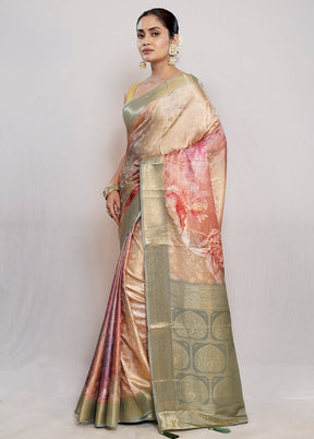 Cream Dupion Silk Saree With Blouse Piece - Indian Silk House Agencies