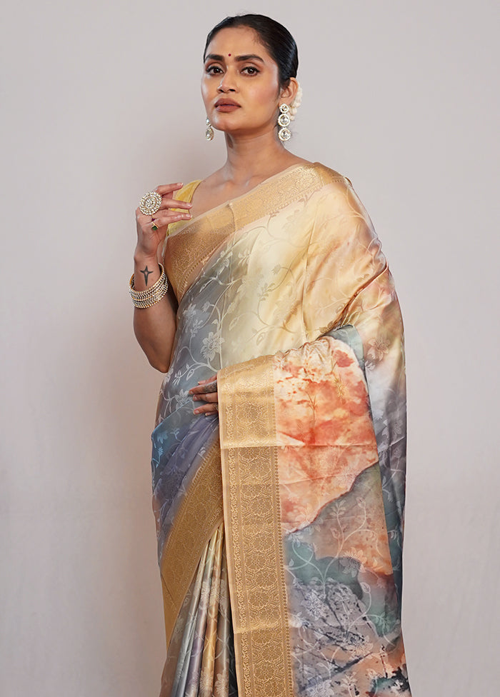 Cream Dupion Silk Saree With Blouse Piece - Indian Silk House Agencies