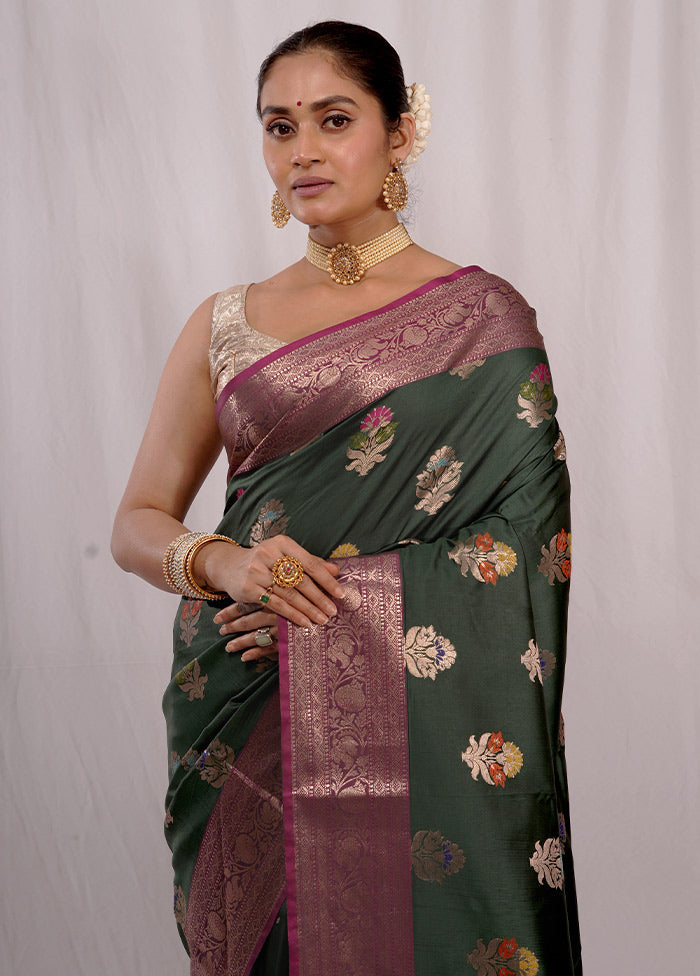 Green Uppada Silk Saree With Blouse Piece - Indian Silk House Agencies