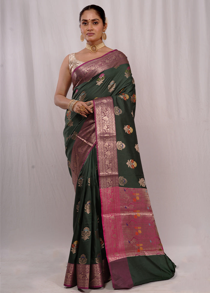 Green Uppada Silk Saree With Blouse Piece - Indian Silk House Agencies