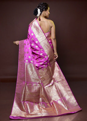 pink Banarasi Silk Saree With Blouse Piece