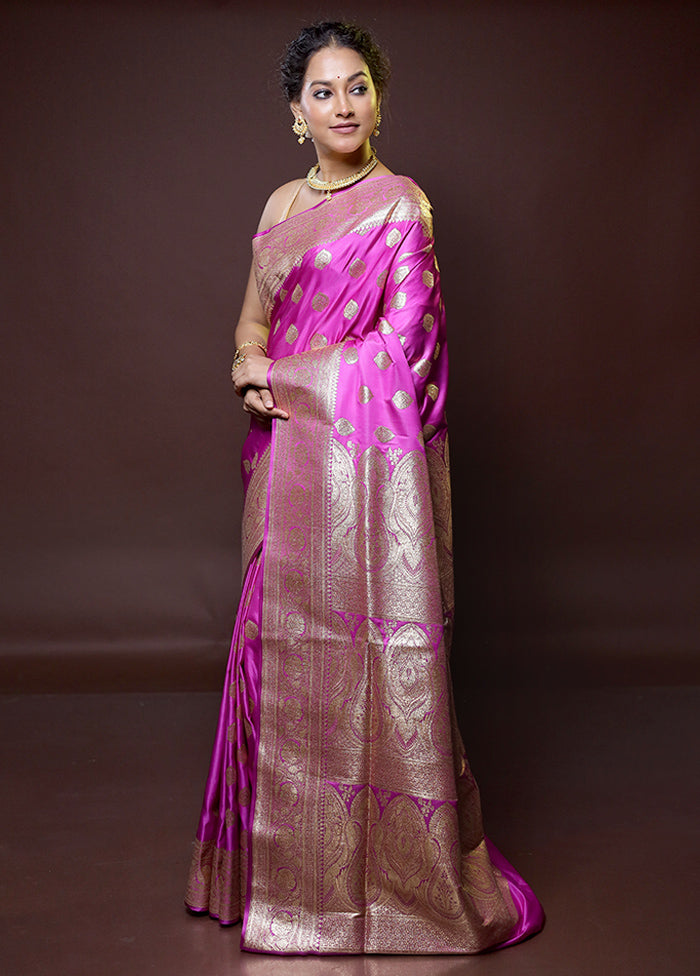 pink Banarasi Silk Saree With Blouse Piece