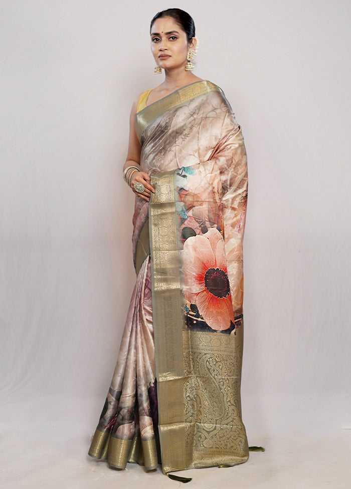 Cream Dupion Silk Saree With Blouse Piece - Indian Silk House Agencies