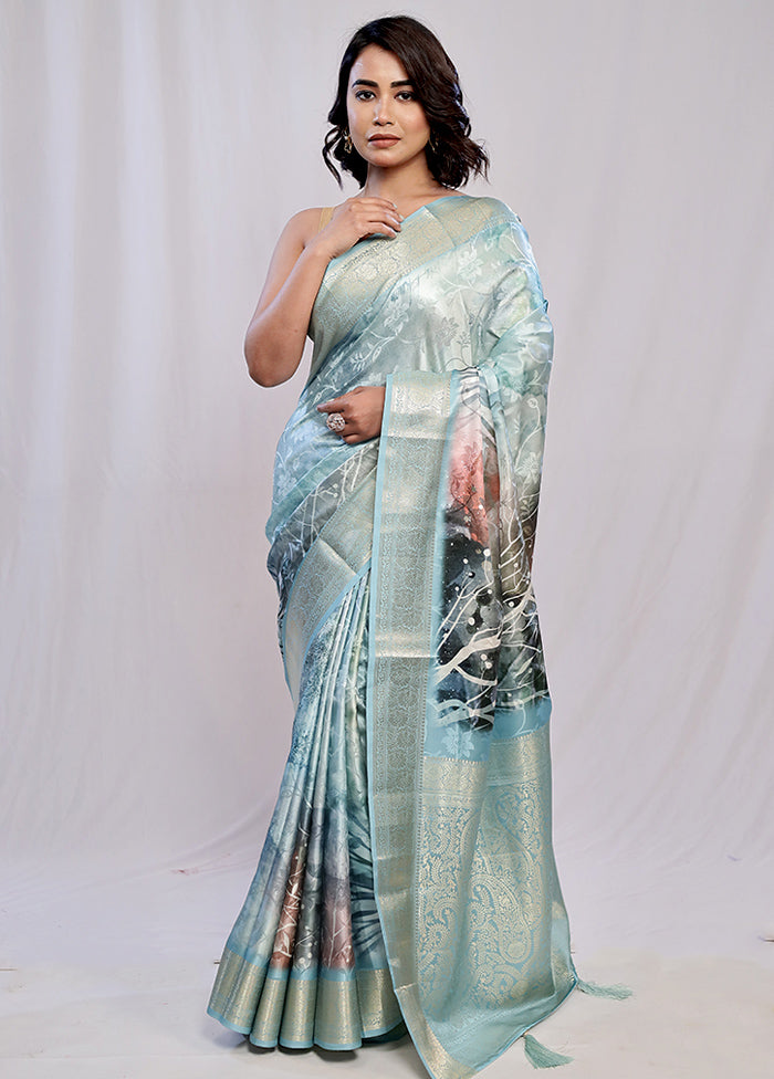 Blue Dupion Silk Saree With Blouse Piece - Indian Silk House Agencies