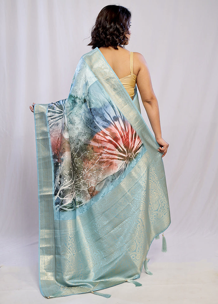 Blue Dupion Silk Saree With Blouse Piece - Indian Silk House Agencies