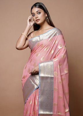 Pink Kora Silk Saree With Blouse Piece