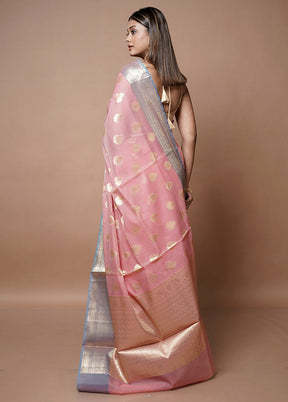 Pink Kora Silk Saree With Blouse Piece