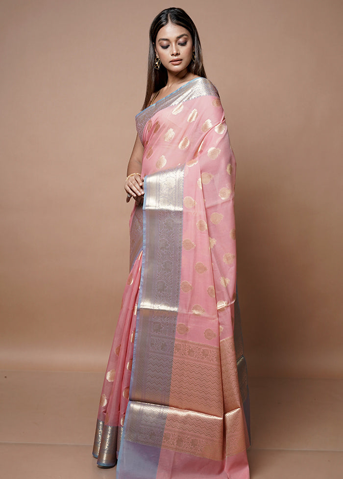 Pink Kora Silk Saree With Blouse Piece