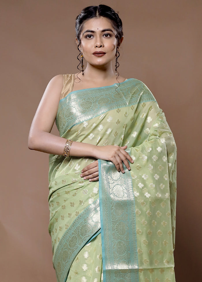 Green Kora Silk Saree With Blouse Piece - Indian Silk House Agencies