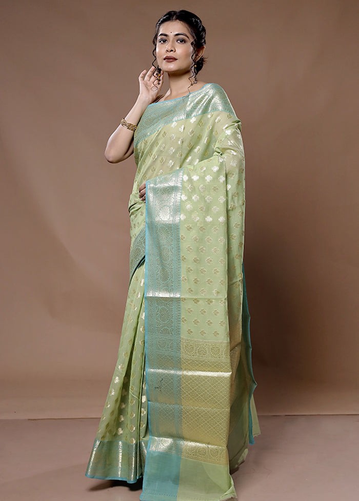 Green Kora Silk Saree With Blouse Piece - Indian Silk House Agencies