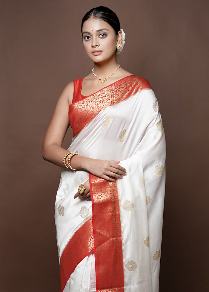 White Dupion Silk Saree With Blouse Piece