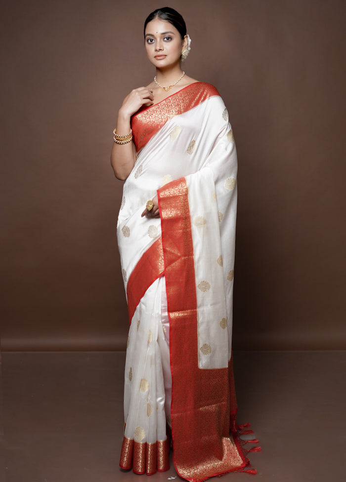 White Dupion Silk Saree With Blouse Piece