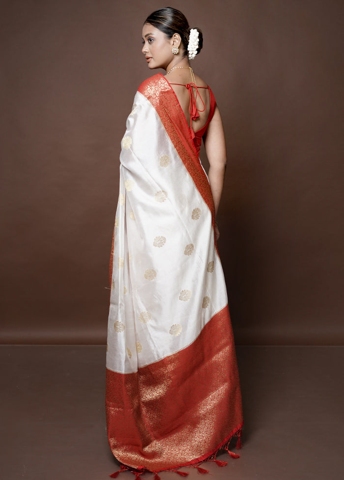 White Dupion Silk Saree With Blouse Piece