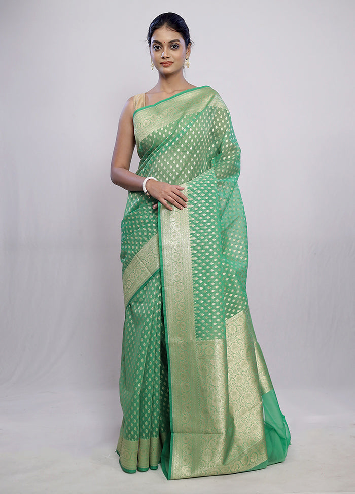 Green Kora Silk Saree With Blouse Piece - Indian Silk House Agencies