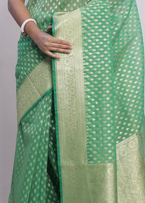 Green Kora Silk Saree With Blouse Piece - Indian Silk House Agencies