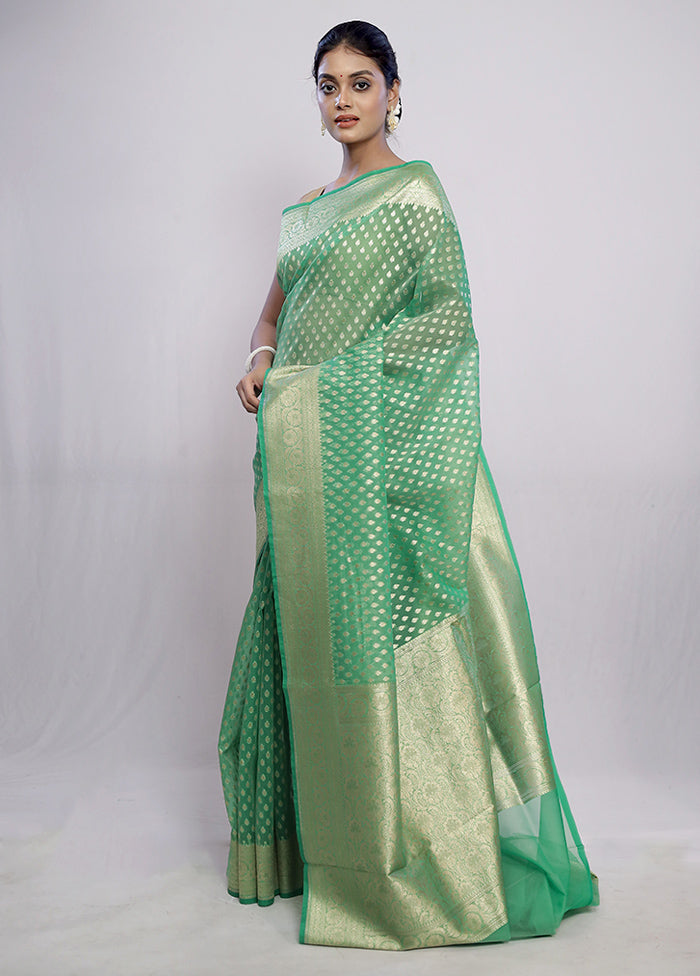 Green Kora Silk Saree With Blouse Piece - Indian Silk House Agencies