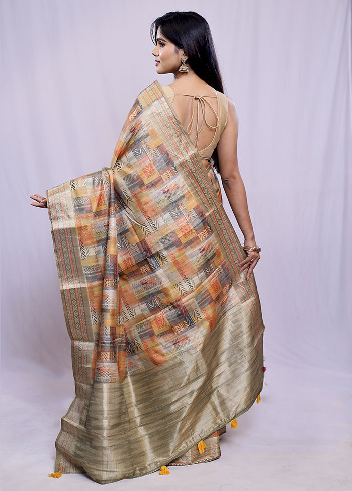 Cream Tussar Silk Saree With Blouse Piece - Indian Silk House Agencies