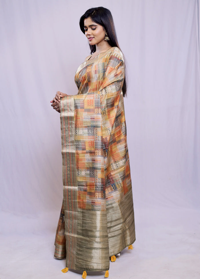 Cream Tussar Silk Saree With Blouse Piece - Indian Silk House Agencies