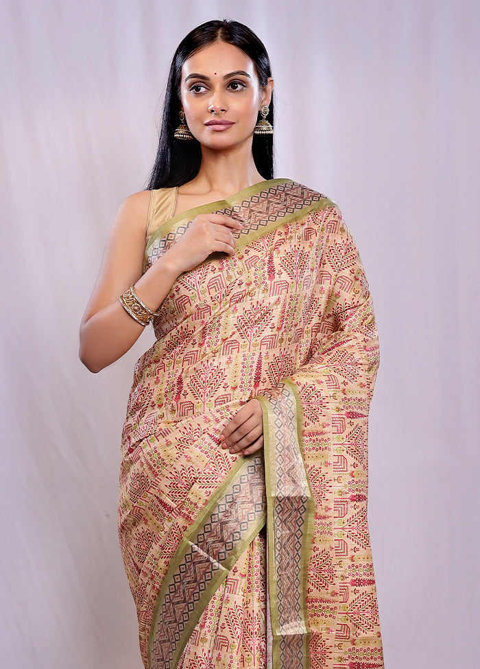 Cream Tussar Silk Saree With Blouse Piece - Indian Silk House Agencies