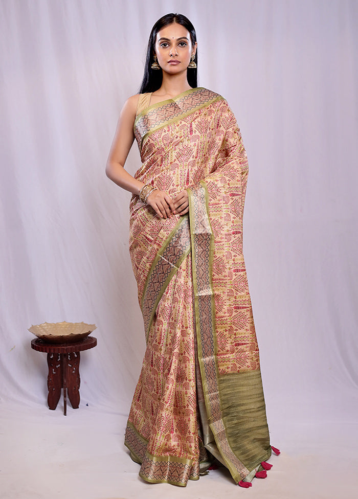 Cream Tussar Silk Saree With Blouse Piece - Indian Silk House Agencies