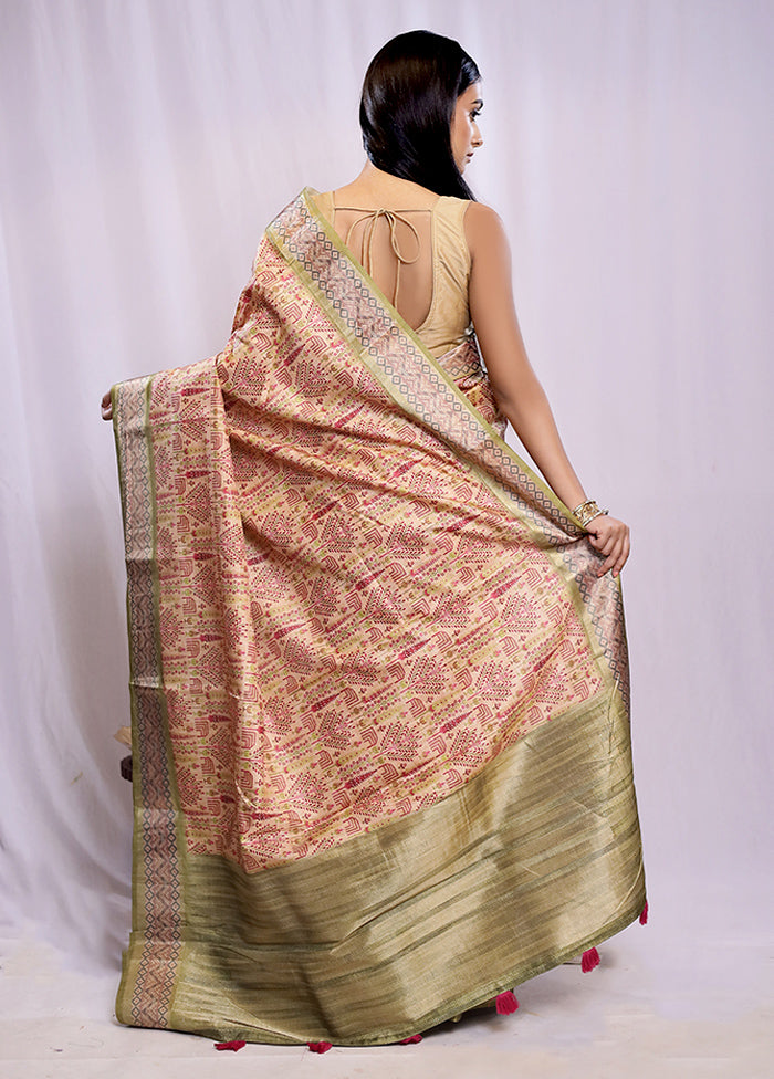 Cream Tussar Silk Saree With Blouse Piece - Indian Silk House Agencies