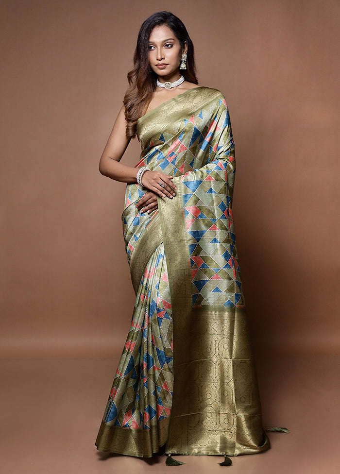 Green Dupion Silk Saree With Blouse Piece - Indian Silk House Agencies