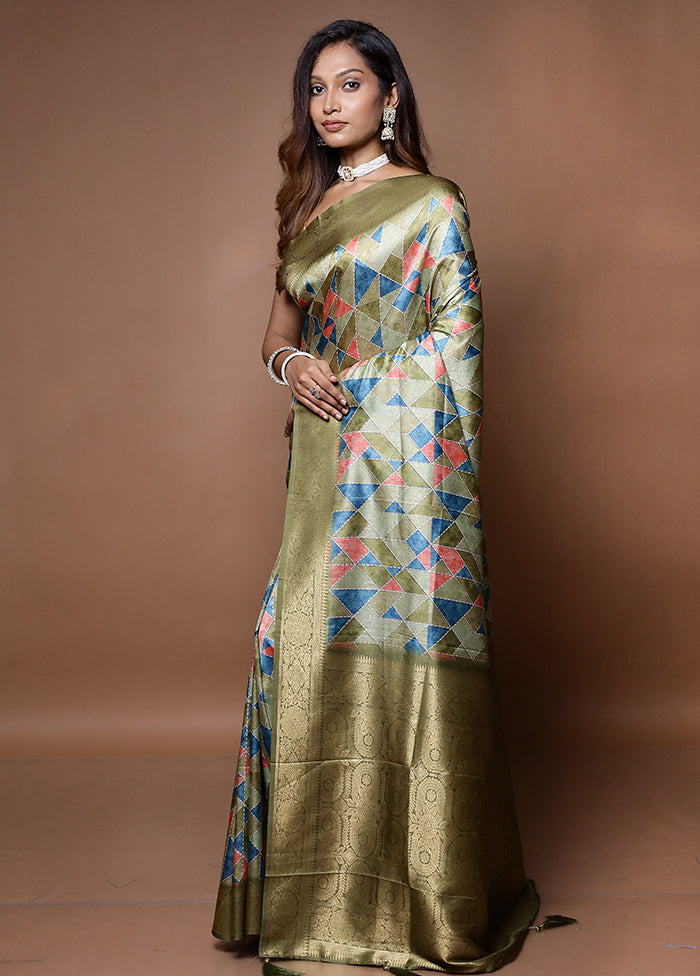 Green Dupion Silk Saree With Blouse Piece