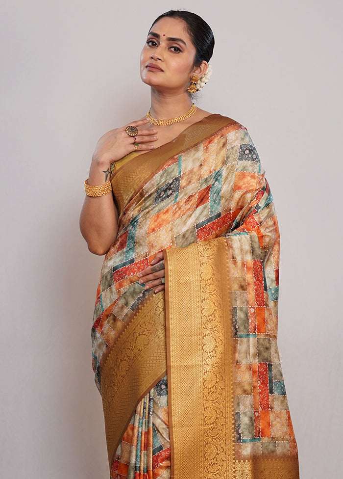 Cream Dupion Silk Saree With Blouse Piece - Indian Silk House Agencies