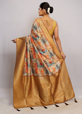 Cream Dupion Silk Saree With Blouse Piece - Indian Silk House Agencies