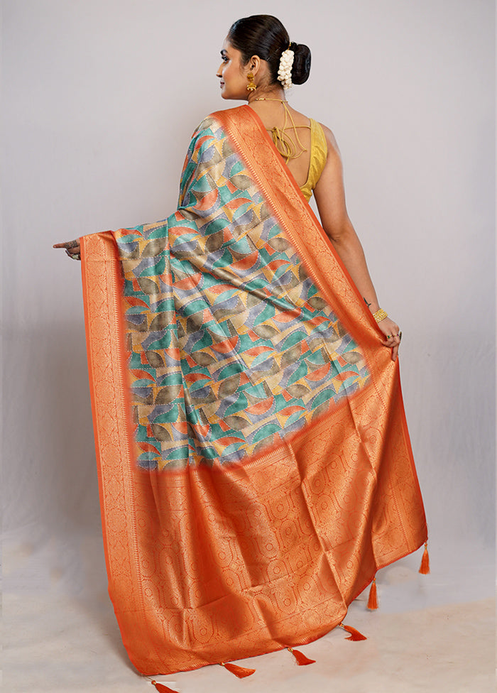 Green Dupion Silk Saree With Blouse Piece - Indian Silk House Agencies