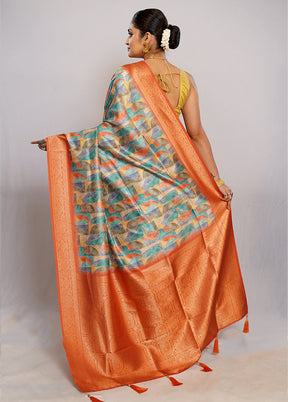 Green Dupion Silk Saree With Blouse Piece - Indian Silk House Agencies