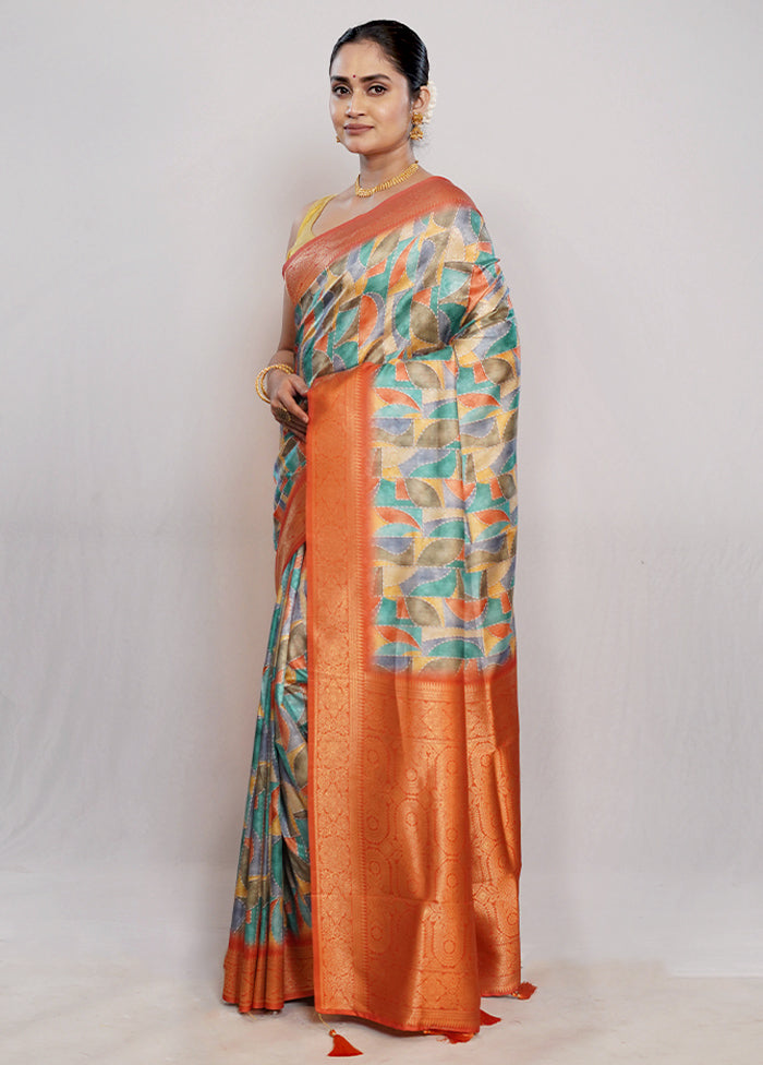 Green Dupion Silk Saree With Blouse Piece - Indian Silk House Agencies