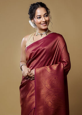 Purple Dupion Silk Saree With Blouse Piece