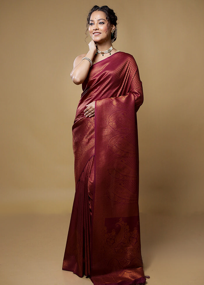 Purple Dupion Silk Saree With Blouse Piece