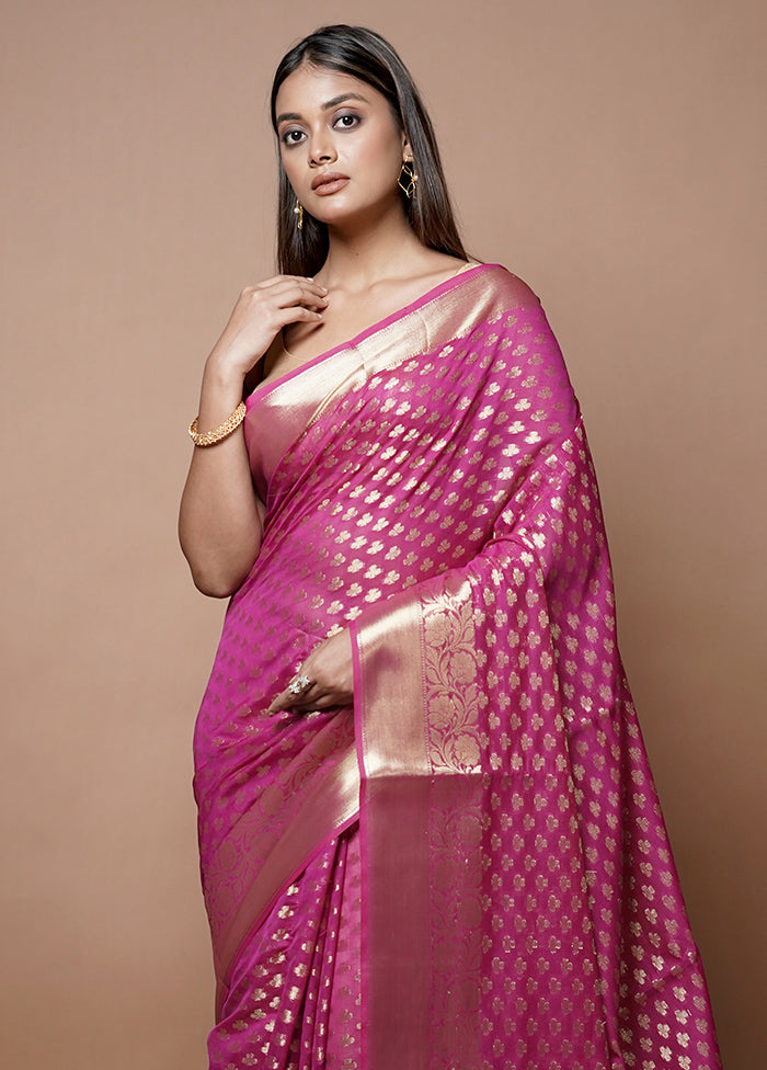 Pink Kora Silk Saree With Blouse Piece