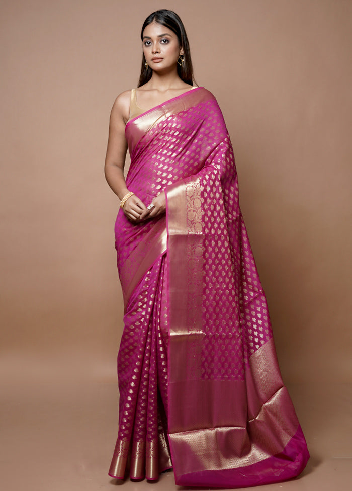 Pink Kora Silk Saree With Blouse Piece