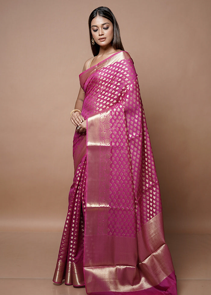 Pink Kora Silk Saree With Blouse Piece