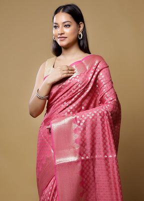 Pink Kora Silk Saree With Blouse Piece