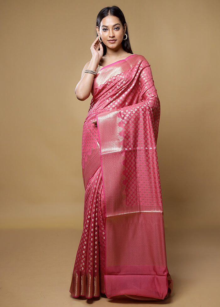 Pink Kora Silk Saree With Blouse Piece