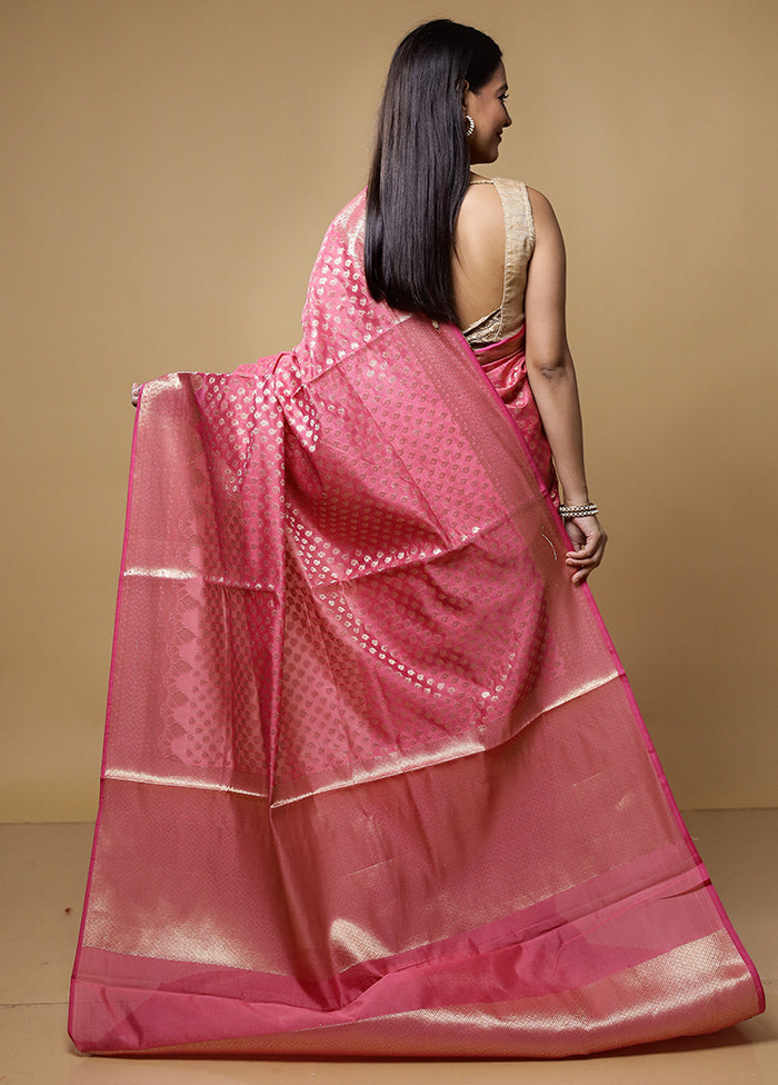 Pink Kora Silk Saree With Blouse Piece