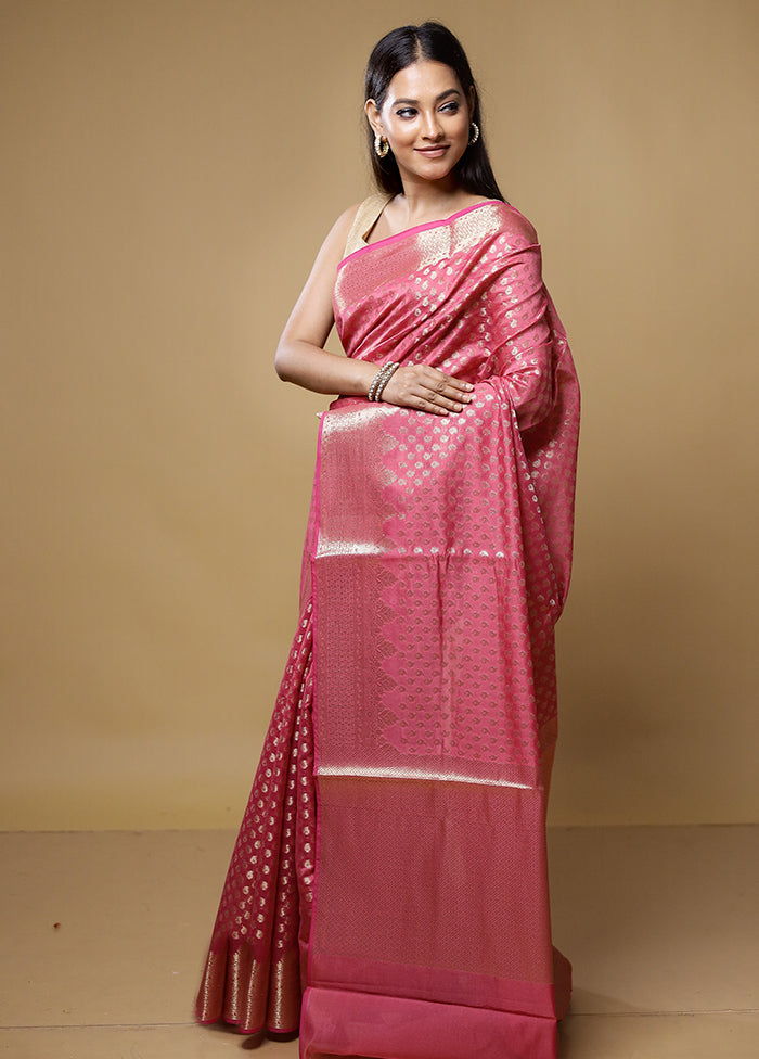 Pink Kora Silk Saree With Blouse Piece