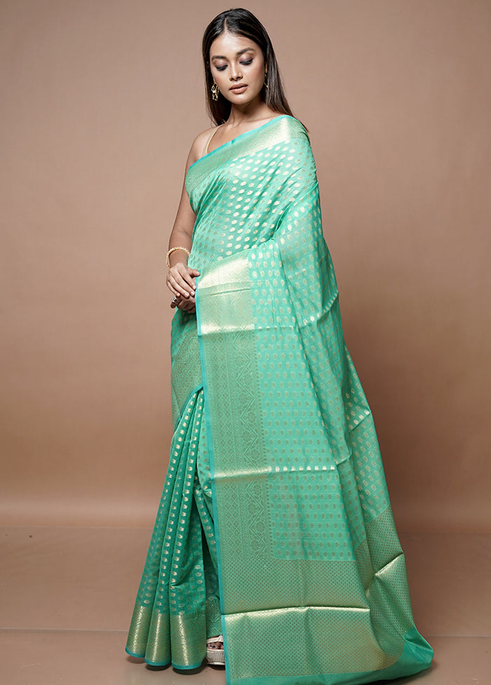 Blue Kora Silk Saree With Blouse Piece