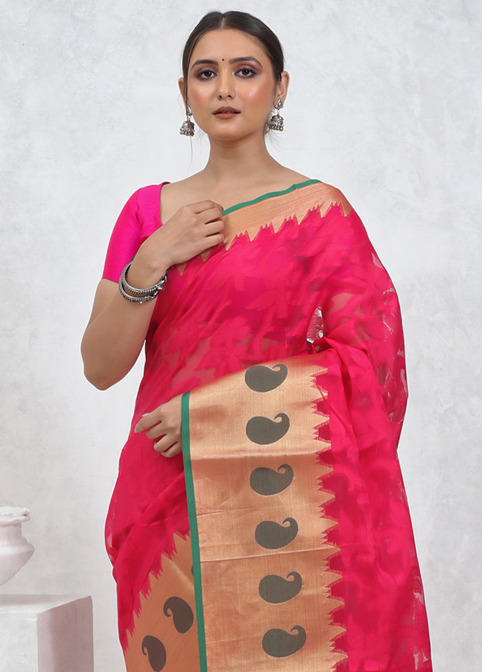 Pink Kora Silk Saree With Blouse Piece